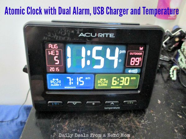 Atomic Clock with Dual Alarm, USB Charger and Temperature