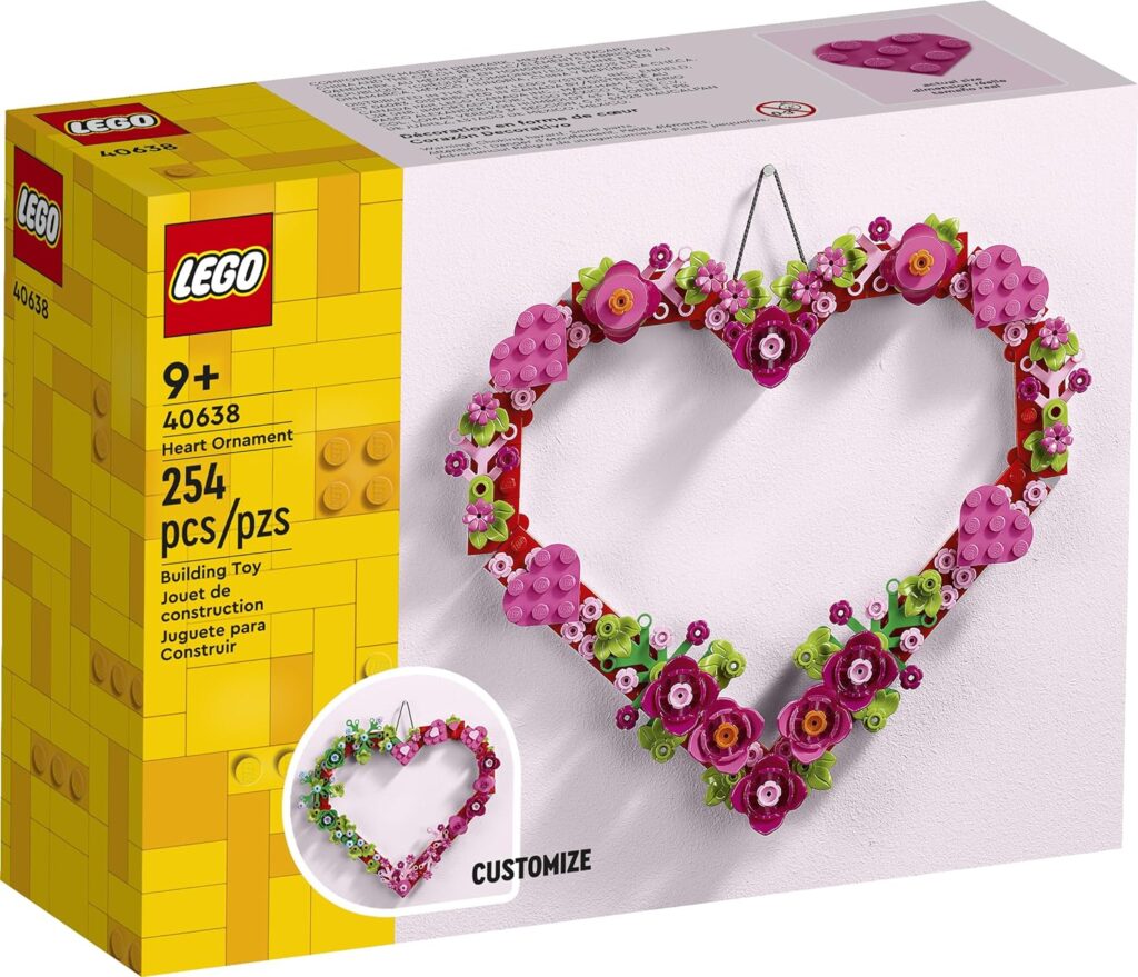 LEGO Heart Ornament Building Toy Kit, Heart Shaped Arrangement of Artificial Flowers